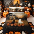 thumbnail image 1 of Manfei Spooky Black Cat Ghost King Size Comforter Sets 3pcs, Halloween Autumn Pumpkin Comforters King Size, Orange Brown Black,Black Reversible,1 Comforter and 2 Pillowcases, 1 of 6