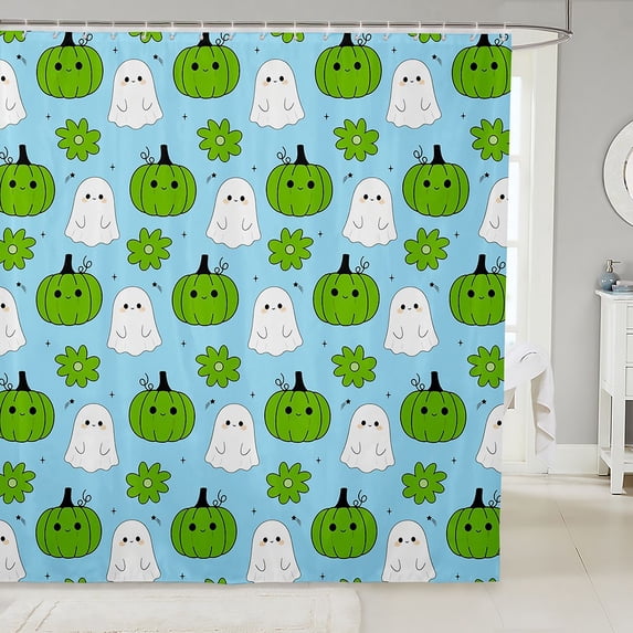 Manfei Spooky Halloween Pumpkin Pattern Shower Curtain 72Wx84L,Cute Ghost Pattern Bathroom Shower Curtain