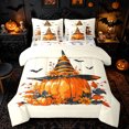 thumbnail image 1 of Manfei Spooky Halloween Pumpkin Queen Bedding, Orange Groovy Witch Hat Bat Bedding Comforter Set Queen, Halloween Reversible, 7-Piece, 1 of 7