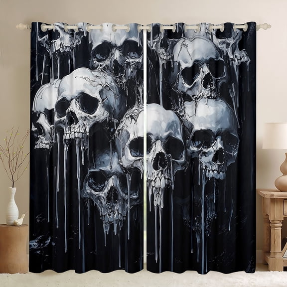 Manfei Spooky Halloween Skeleton Black Out Curtains,Gothic Theme Curtains Pack of 2 (42x63 Each),Kids Gray Skeleton Bedroom Curtains For Boys Teens,Microfiber Bedroom Decor