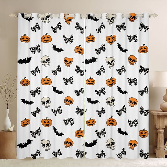 Manfei Spooky Halloween Theme Kitchen Curtains,Kawaii Bow Print Black Out Curtains Pack of 2 (42x63 Each),White