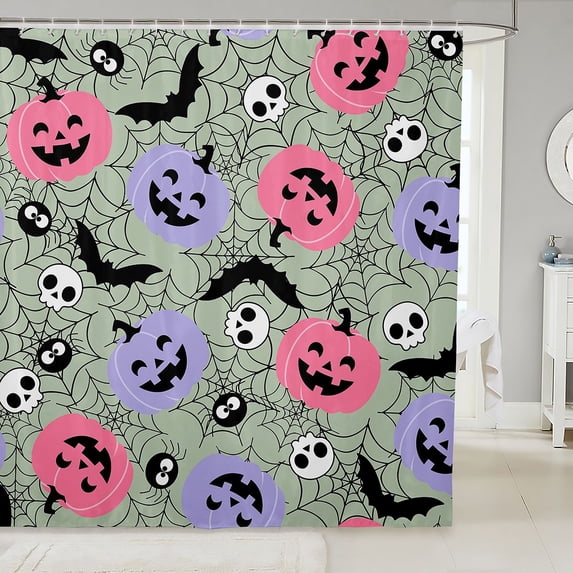 Manfei Spooky Pumpkin Lantern Shower Curtain 72Wx72L,Vintage Halloween Bathroom Curtain