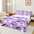 thumbnail image 1 of Manfei Spooky Shost Bed Sheets Set Queen Size, Cartoon Bat Bed Sheets Queen, Purple Halloween Bedding Queen Size, Lightweight Room Decorative, 4-Piece, 1 of 7