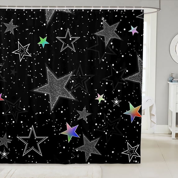 Manfei Spooky Stars Shower Curtain 72Wx72L,Cute Cartoon Themed Bathroom Curtain,Black Gray