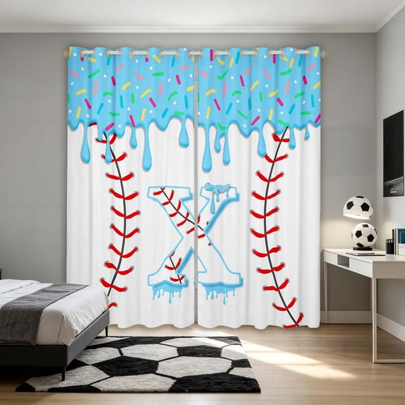 Manfei Sport Baseball Blackout Curtains, Ice Cream Drip Monogrammed XCurtains Pack of 2 (42x84 Each), Light Blue X