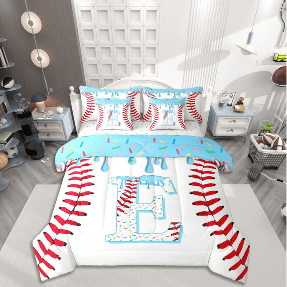 Manfei Sport Baseball Twin Bedding Sets 7-Piece,Letter Monogrammed E Bedding Comforter Set
