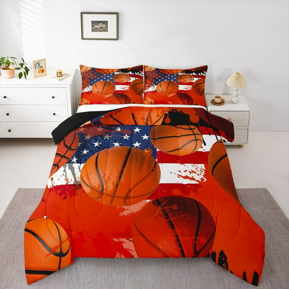 Manfei Sport Basketball 3 Pieces Queen Comforter Set,American Flag Bedding Sets,Watercolor Splash Bedding Comforter Set,Microfiber Sport Room Decorative,Reversible