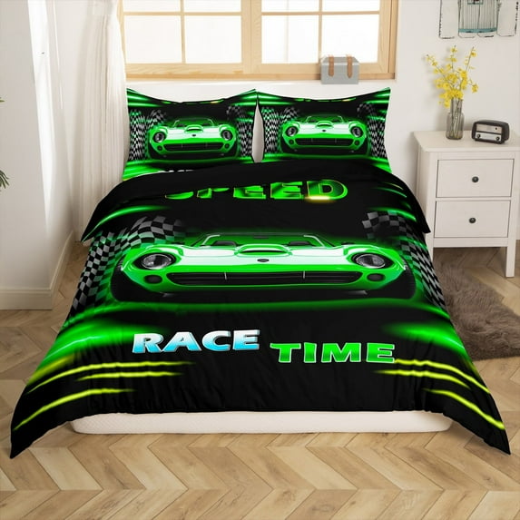 Manfei Sport Car 2pcs Duvet Cover Twin for Boys Girls,Abstract Buffalo Plaid Bedding Sets Twin Size,Extreme Sport Comforter Cover Breathable,Microfiber Car Room Decorative(No Comforter)