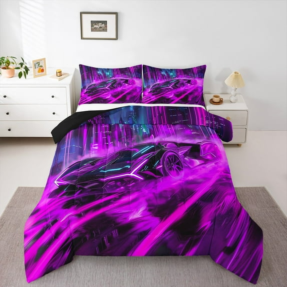Manfei Sport Car 3pcs King Size Comforter Sets,Car Theme Bedding Comforter Set,Fast Car Bedding Set,Super Cozy Extreme Sport Room Decor,Reversible