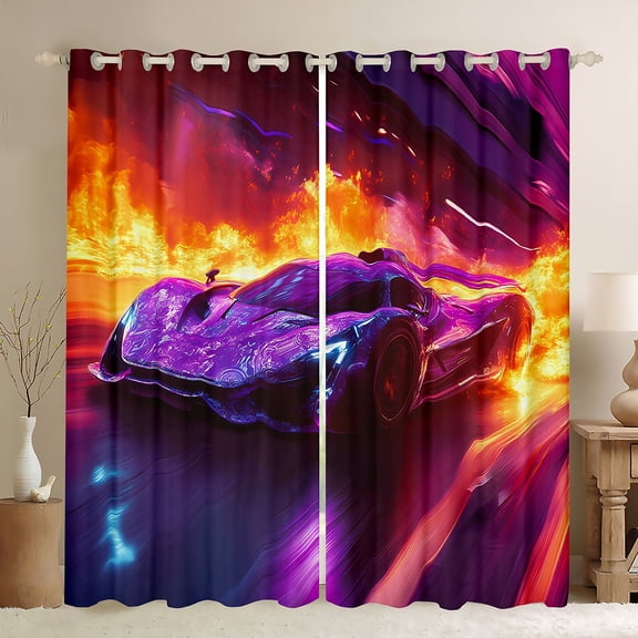 Manfei Sport Car Black Out Curtains,Extreme Game Curtains Pack of 2 (42x63 Each),Purple Red Orange Bedroom Curtains For Boys,Microfiber Bedroom Decor