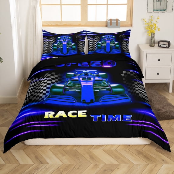 Manfei Sport Car Full Size Comforter Cover 3-Piece for Boys Girls,Abstract Buffalo Plaid Bedding Full Size,Extreme Sport Lightweight Duvet Cover,Microfiber Car Room Decorative(No Comforter)