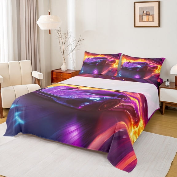 Manfei Sport Car Queen 4-Piece Microfiber Boys Extreme Game Sheet Set