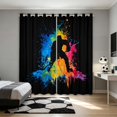 thumbnail image 1 of Manfei Sport Curtains and Drapes Pack of 2 (52x63 Each), Watercolor Graffiti Black Out Curtains, Black Blue Orange, 1 of 5