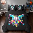 thumbnail image 1 of Manfei Sport Queen Bedding, Baseball Game Bedding Comforter Set Queen, HotPink Cyan Yellow Black, Black Reversible 7-Piece, 1 of 6