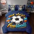 thumbnail image 1 of Manfei Sport Queen Bedding, Eat Sleep Football Print Bedding Comforter Set Queen, Navy Orange Cyan, Navy Reversible 7 Pieces, 1 of 6