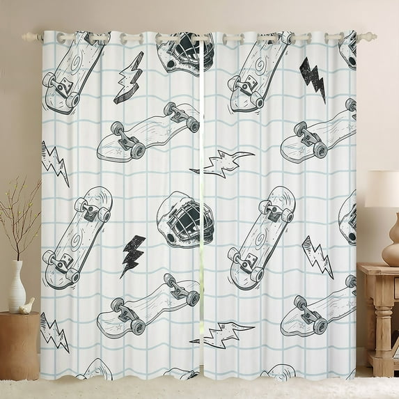 Manfei Sport Skateboard Curtains Pack of 2 (42x84 Each),Geometric Plaid Curtains Blackout,Abstract Lightning Bedroom Curtains,Sport Bedroom Decorative