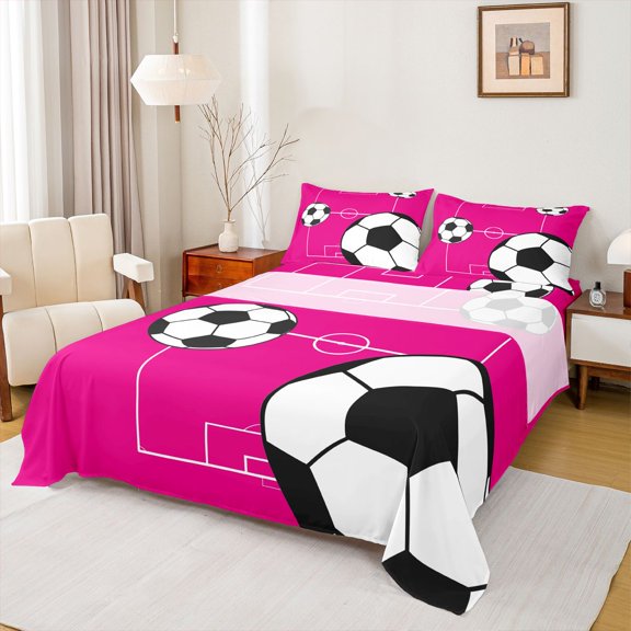 Manfei Sport Soccer 4-Piece Full Size Sheets for Female Men Women,Boys Football Print Bed Sheets,Ball Gamer Lightweight Sheet Sets,Luxury Bedroom Decor