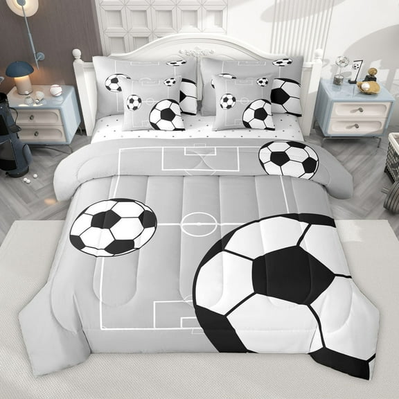 Manfei Sport Soccer 7-Piece Twin Bedding Sets for Female Men Teens,Boys Football Print Bedding Comforter Set,Ball Gamer Breathable Sheet Sets,Luxury Bedroom Decor,Reversible
