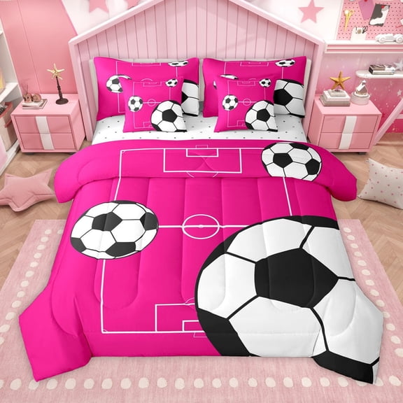 Manfei Sport Soccer 7-Piece Twin Bedding Sets for Female Men Women,Boys Football Print Bedding Comforter Set,Ball Gamer Breathable Sheet Sets,Luxury Bedroom Decor,Reversible