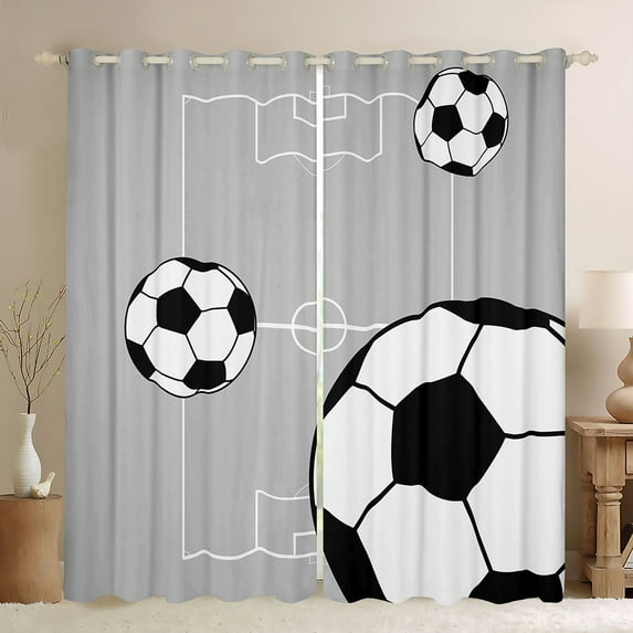 Manfei Sport Soccer Black Out Curtains for Female Men Teens,Boys Football Print Curtains Pack of 2 (42x63 Each),Ball Gamer Bedroom Curtains,Luxury Bedroom Decor