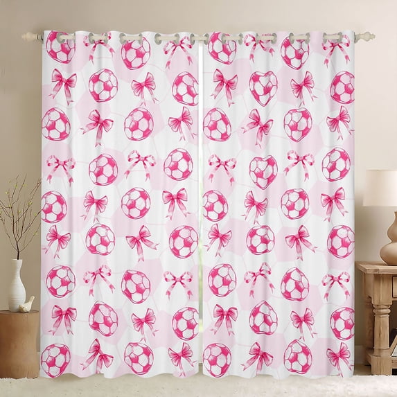 Manfei Sport Soccer Black Out Curtains for Kids Boys Girls,Kawaii Ribbon Bow Curtains Pack of 2 (42x63 Each) for Teens,Super Cozy Room Decor