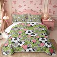 thumbnail image 1 of Manfei Sport Soccer Twin Quilt Set 2 Pieces,Floral Daisy Heart Twin Coverlet Set,Green White,1 Bedspread and 1 Pillowcase, 1 of 7