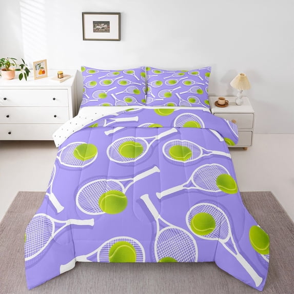 Manfei Sport Themd Queen Comforter Set,Ball Games Comforter Sets Queen For Girls,Purple Mixed Shade,Reversible,3pcs,1 Comforter and 2 Pillowcases