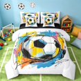 thumbnail image 1 of Manfei Sport Twin Bedding, Graffiti Soccer Bedding Comforter Set, White Blue Yellow, Black Reversible 7 Pieces, 1 of 6