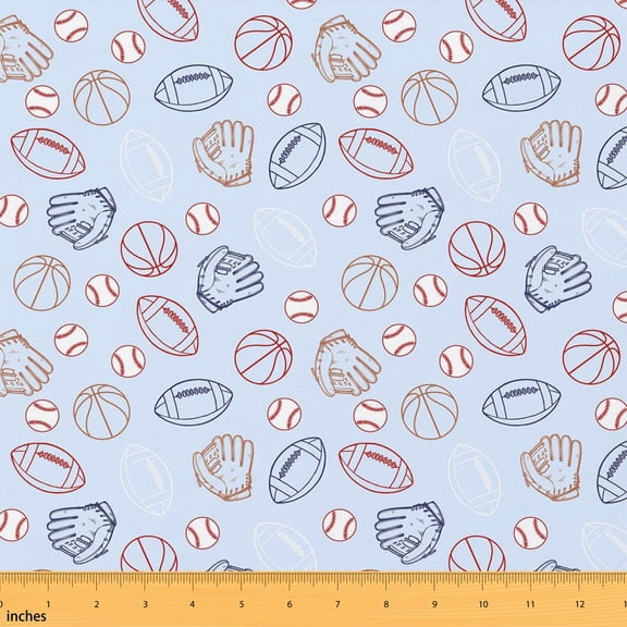 Manfei Sports Ball Fabric by the Yard 1 Yard, Baseball Glove Home Decor Fabric by the Yard