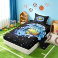 thumbnail image 1 of Manfei Sports Baseball Twin Sheets, Psychedelic Stars Bedding, Black Blue Yellow 3pcs(1 Flat Sheet, 1 Fitted Sheet and 1 Pillowcase), 1 of 6