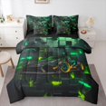 thumbnail image 1 of Manfei Sports Car 7 Pieces Full Size Bedding Sets,Geometric Plaid Art Full Size Bed in a Bag,Green,Black Reversible, 1 of 7