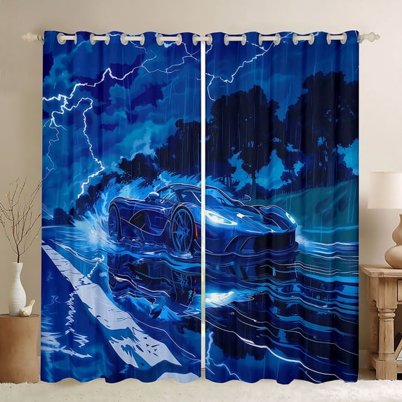 Manfei Sports Car Blackout Curtains,Rainy Night Curtains Pack of 2 (42x84 Each),Blue Black