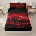 thumbnail image 1 of Manfei Sports Car Zipper Twin Comforter Sets with Fitted Sheet and 2 Pillowcases,Red Neon Light Print Zipper Bedding Set,Black Reversible,4pcs, 1 of 8