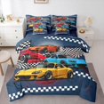 thumbnail image 1 of Manfei Sports Cars 7-Piece Twin Bedding,Checkered Racing Flags Bedding Comforter Set,Blue,Navy Blue Reversible, 1 of 7