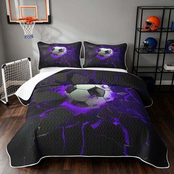 Manfei Sports Football Quilt Full, Gradient Lightning Full Bedspread Sets, Sky Blue Shatter, Black Reversible 3pcs, 1 Coverlet and 2 Pillowcases