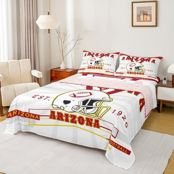 Manfei Sports Theme Bed Sheets Twin,American Football Bedding Twin Size,Arizona Sheet Set Twin For Kids Boys,Microfiber Bedroom Decorative,3pcs