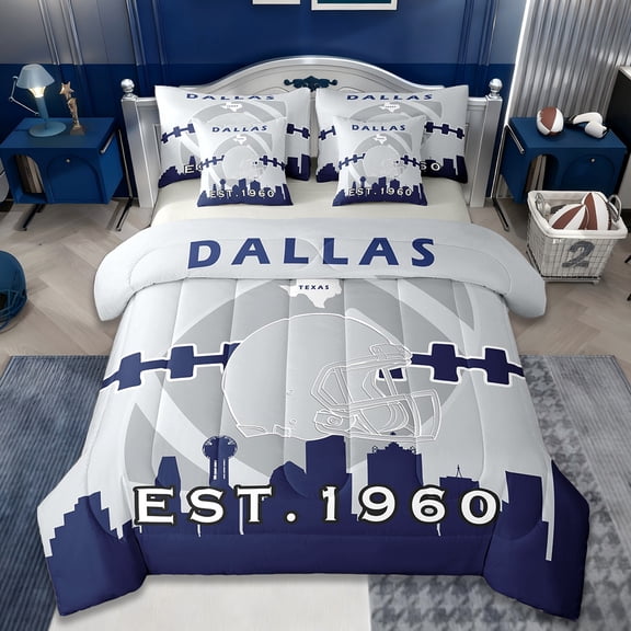 Manfei Sports Theme Bedding Sets Twin Size,American Ball Sport Comforter Sets with Sheets,Dallas Bed in a Bag Twin Size For Kids Boys,Microfiber Bedroom Decorative Reversible,7-Piece