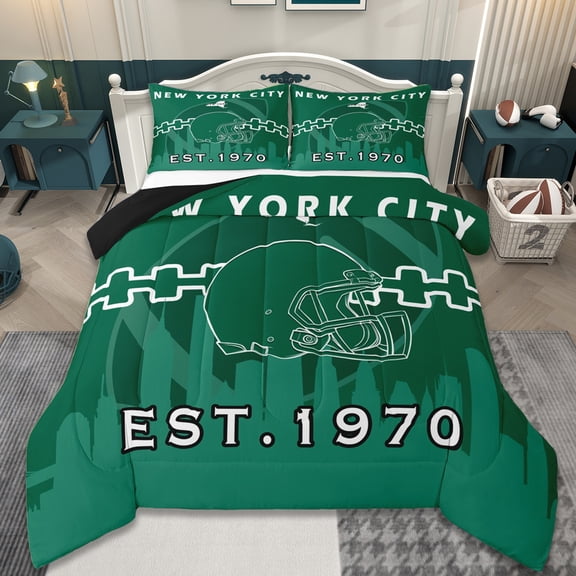 Manfei Sports Theme Comforter Sets Twin Size,American Rugby Games Comforters & Duvets,New York City Bedding Twin Comforter Set For Kids Boys,Microfiber Bedroom Decorative Reversible,2-Piece