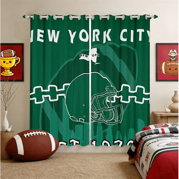 Manfei Sports Theme Curtains for Living Room,Boys Rugby Game Lovers Blackout Curtains Set of 2 (38x45),New York City Curtains and Drapes (38x45) For Kids Boys,Microfiber Bedroom Decorative