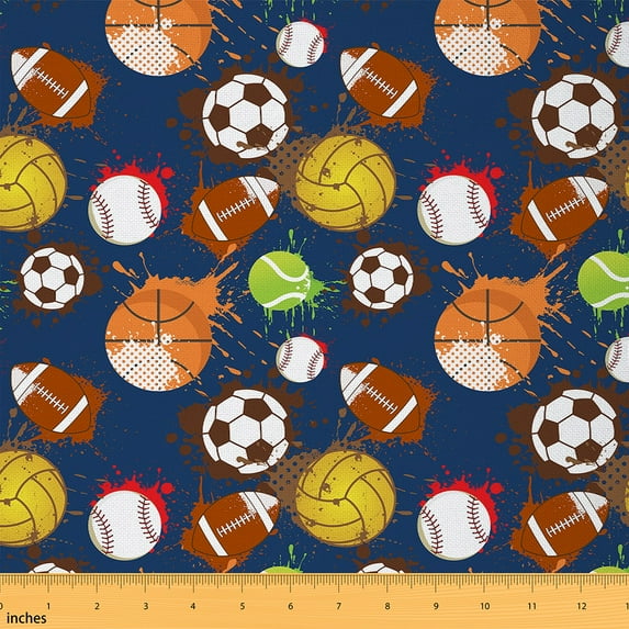 Manfei Sports Theme Sewing & Crafting Fabric (3 Yards) for Kids Boys Girls, Basketball Soccer Home Decor Fabric by the Yard, Football Baseball Fabric by the Yard