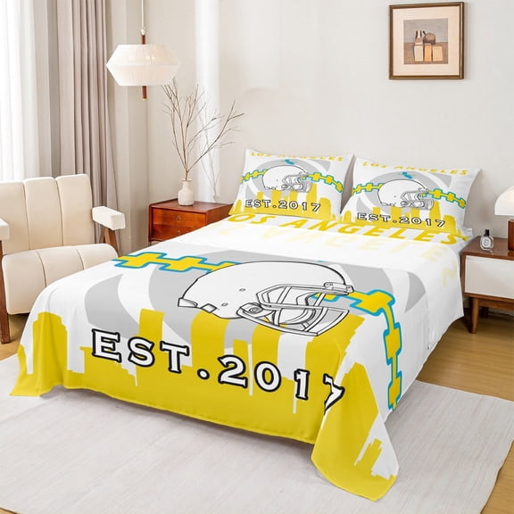 Manfei Sports Theme Sheet Set Twin,Rugby Ball Sport Bedding Sets Twin Size,Los Angeles Twin Sheet Sets For Kids Boys,Microfiber Bedroom Decorative,3 Pieces