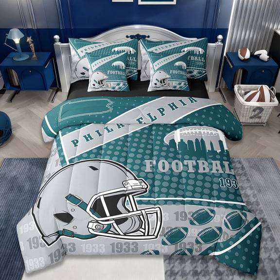 Manfei Sports Theme Twin Bedding Sets 7pcs,American Ball Sport Bedding Comforter Set 7pcs,Philadelphia Sheet Sets For Kids Boys,Microfiber Bedroom Decorative Reversible