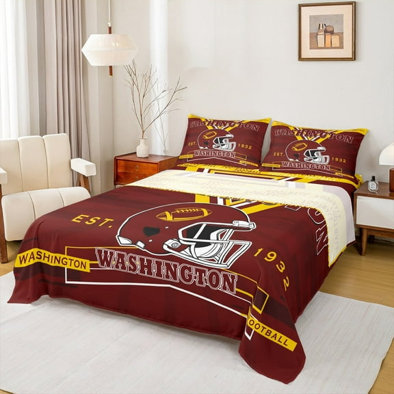 Manfei Sports Theme Twin Sheet Sets,Rugby Ball Sport Bedding Twin Size,Red Yellow Bed Sheets Set Twin Size For Kids Boys,Microfiber Bedroom Decorative,3 Pieces