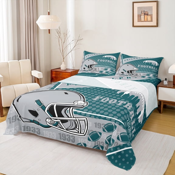 Manfei Sports Theme Twin Sheet Sets,American Rugby Games Twin Fitted Sheet,Philadelphia Flat Sheet For Kids Boys,Microfiber Bedroom Decorative,3pcs