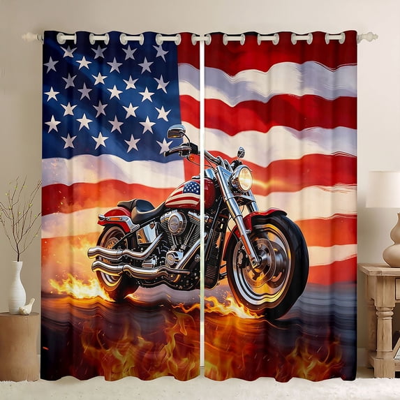 Manfei Sporty Motorcycle Blackout Curtains,Vintage American Flag Curtains Pack of 2 (42x84 Each),Blue Red White