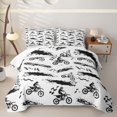 thumbnail image 1 of Manfei Sporty Motorcycle Quilt King,Checkerboard Pattern King Coverlet Set,White,3-Piece, 1 of 7