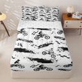 thumbnail image 1 of Manfei Sporty Motorcycle Zipper Full Size Comforter Sets with Fitted Sheet and 2 Pillowcases,Checkerboard Pattern Zipper Bedding Set,White,Reversible,4pcs, 1 of 8