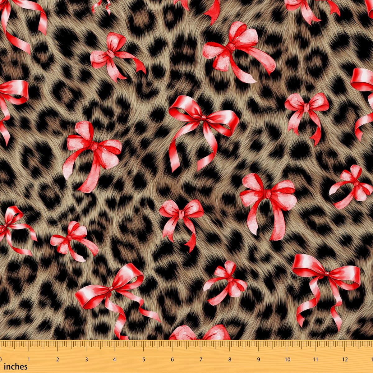 Baby Animal Ribon Manfei Spotted Leopard Fabric by the Yard 2 Yards, Red Ribbon Bow ...