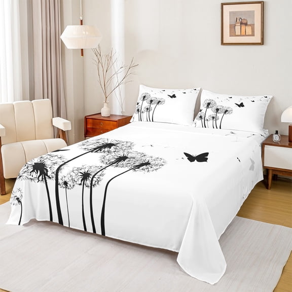 Manfei Spring Dandelion Kid Twin Sheet Sets, Cartoon Dreamy Butterfly Twin Fitted Sheet, Plant Botanical Flat Sheet, Lightweight Room Decor, 3-Piece