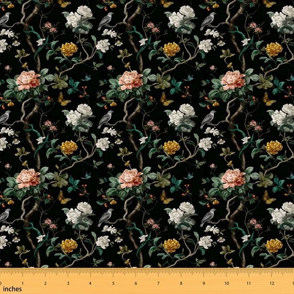 Manfei Spring Fabric by the Yard 10 Yards, Wildflower Home Decor Fabric by the Yard, Orange